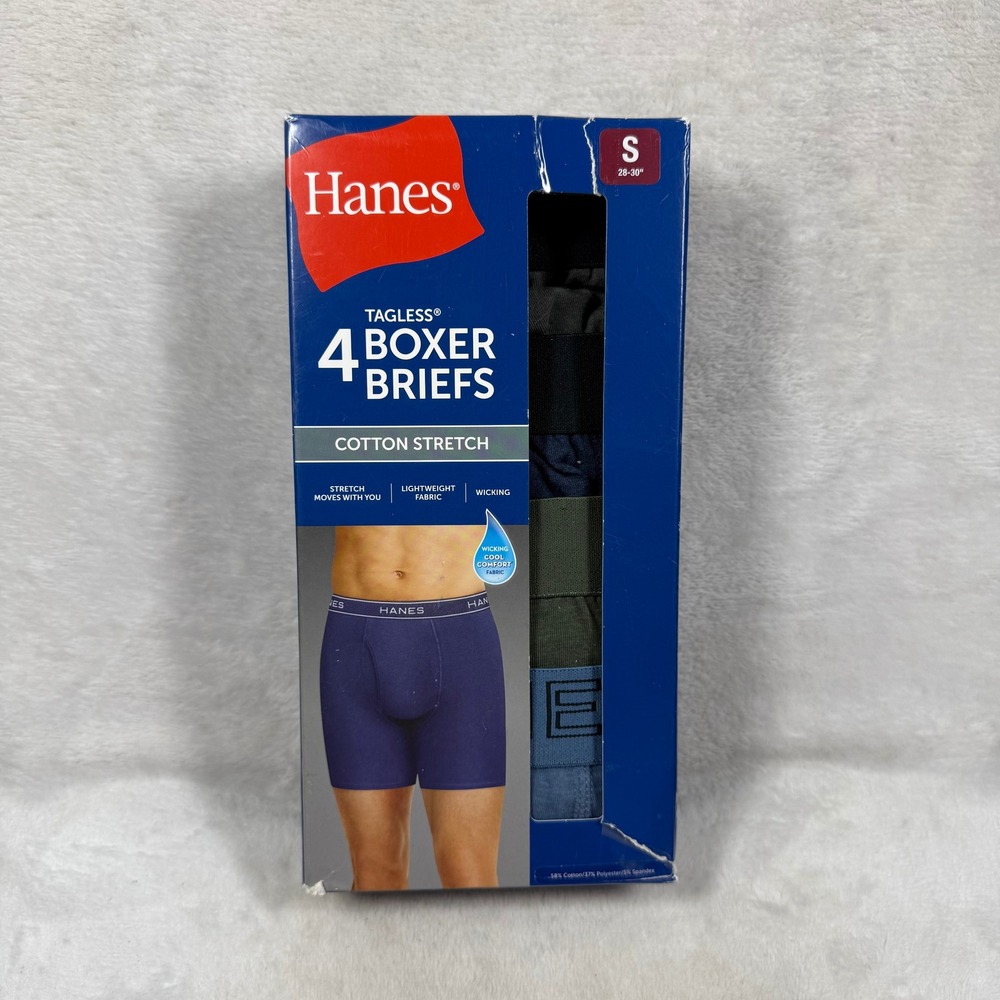 Hanes Mens 4 Pack Cotton Stretch Boxer Briefs Tagless Small 28-30 JCPSV4 Multi